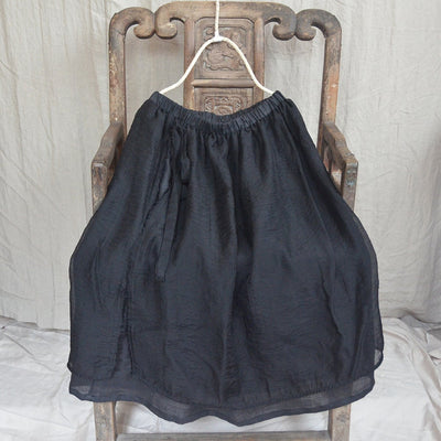 Spring Summer Retro Patchwork Linen Skirt Jan 2022 New Arrival One Size Black 