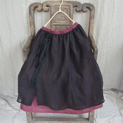 Spring Summer Retro Patchwork Linen Skirt