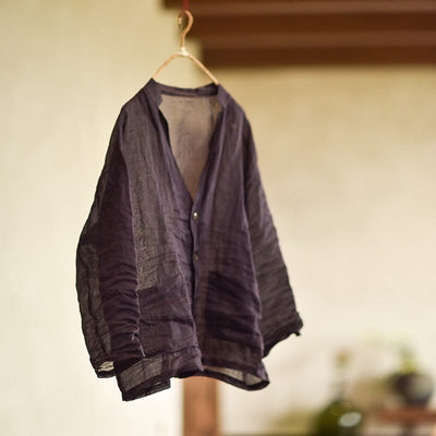Spring Summer Retro Pleated Linen Loose Blouse