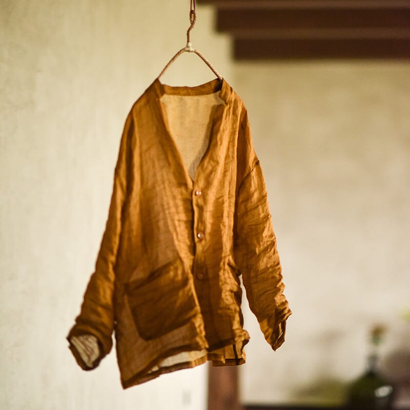 Spring Summer Retro Pleated Linen Loose Blouse Apr 2023 New Arrival 