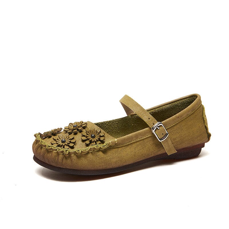 Spring Summer Retro Soft Leather Buckle Casual Shoes May 2023 New Arrival Green 34 
