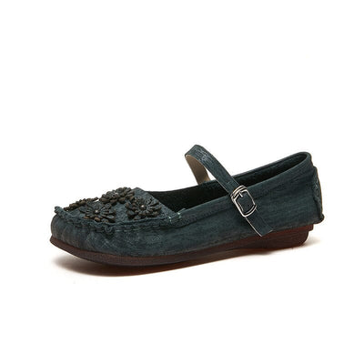 Spring Summer Retro Soft Leather Buckle Casual Shoes May 2023 New Arrival Navy 34 