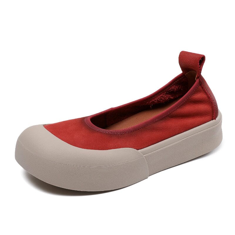 Spring Summer Retro Soft Leather Casual Shoes May 2023 New Arrival Red 35 