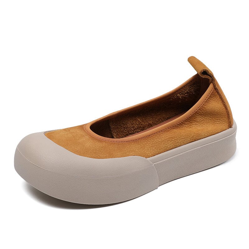 Spring Summer Retro Soft Leather Casual Shoes May 2023 New Arrival Yellow 35 