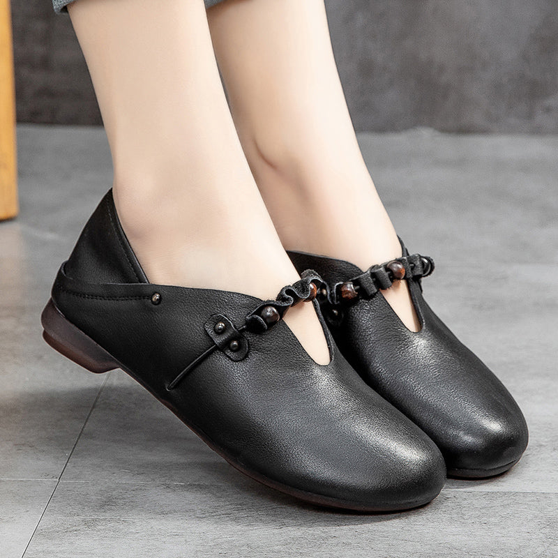 Spring Summer Retro Soft Leather Handmade Casual Shoes Jul 2022 New Arrival 35 Black 