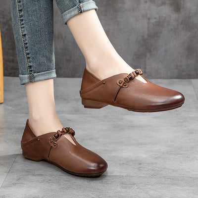 Spring Summer Retro Soft Leather Handmade Casual Shoes Jul 2022 New Arrival 35 Brown 