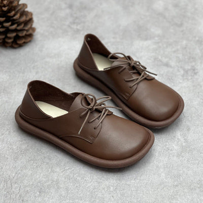 Spring Summer Retro Soft Leather Handmade Casual Shoes May 2022 New Arrival Brown 35 