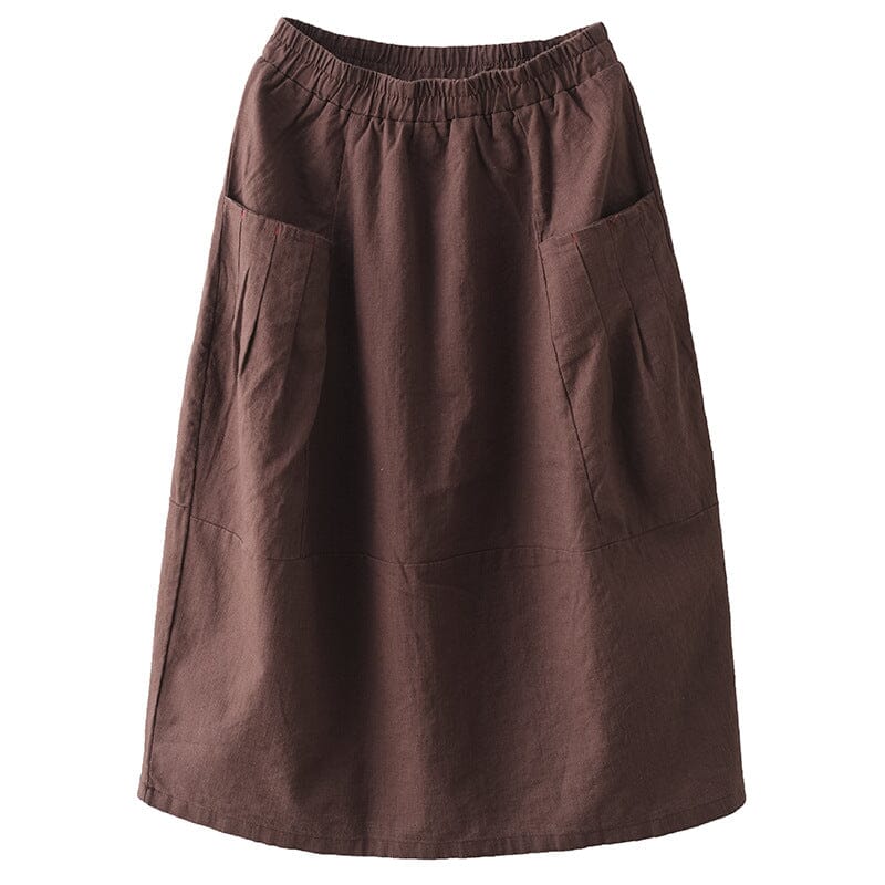 Spring Summer Retro Solid Linen A-line Skirt Mar 2023 New Arrival 