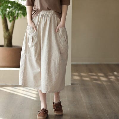 Spring Summer Retro Solid Linen A-line Skirt