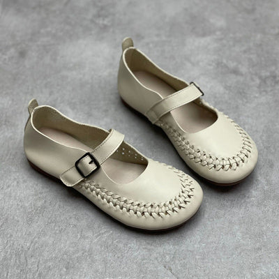 Spring Summer Retro Velcro Leather Casual Loafers Apr 2022 New Arrival Beige 35 