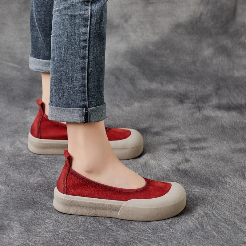 Spring Summer Soft Leather Flat Casual Shoes Apr 2023 New Arrival 35 Red 