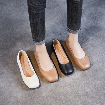 Spring Summer Solid Leather Soft Flat Casual Shoes