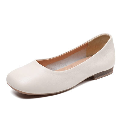 Spring Summer Solid Leather Soft Flat Casual Shoes Apr 2023 New Arrival Beige 35 