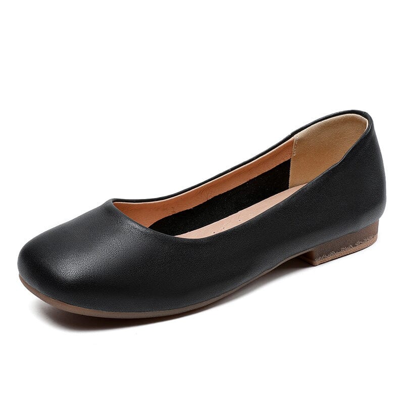 Spring Summer Solid Leather Soft Flat Casual Shoes Apr 2023 New Arrival Black 35 