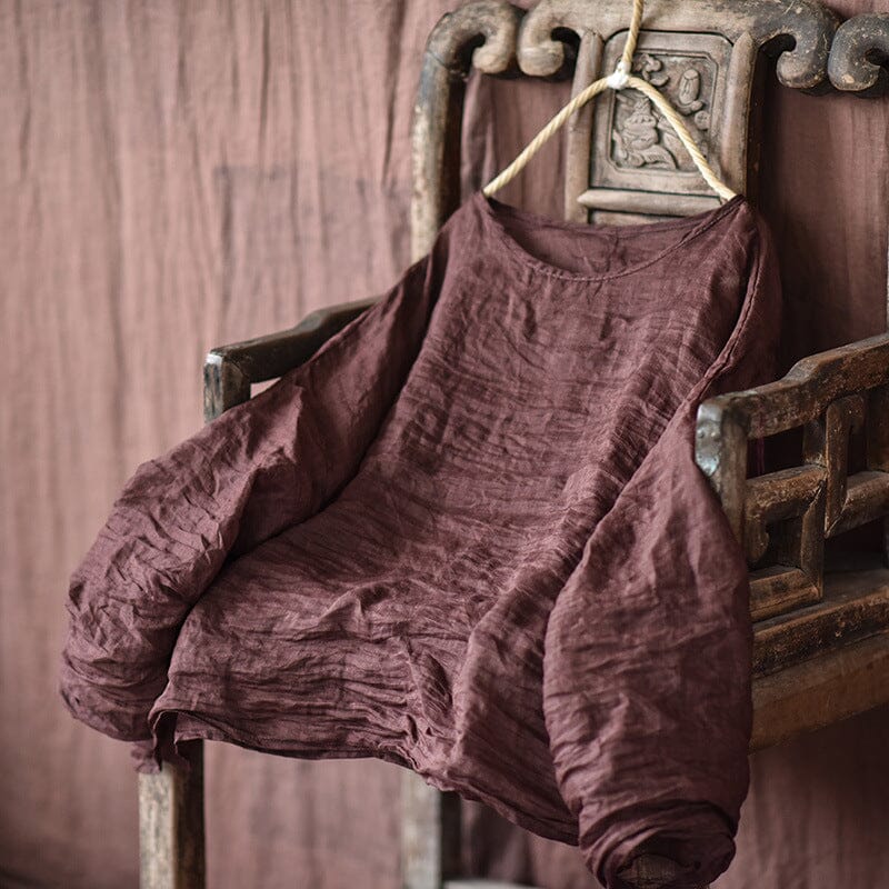 Spring Summer Solid Linen Knitted T-Shirt