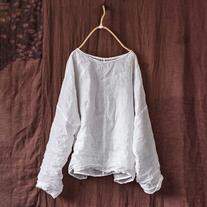 Spring Summer Solid Linen Knitted T-Shirt Mar 2023 New Arrival White One Size 