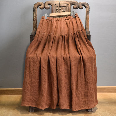Spring Summer Solid Linen Loose Skirt May 2023 New Arrival Brown One Size 