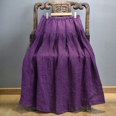Spring Summer Solid Linen Loose Skirt May 2023 New Arrival Purple One Size 