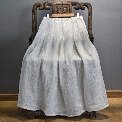 Spring Summer Solid Linen Loose Skirt May 2023 New Arrival White One Size 