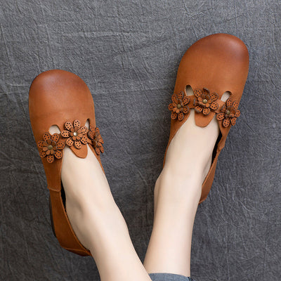Spring Summer Vintage Floral Leather Casual Shoes Apr 2022 New Arrival 