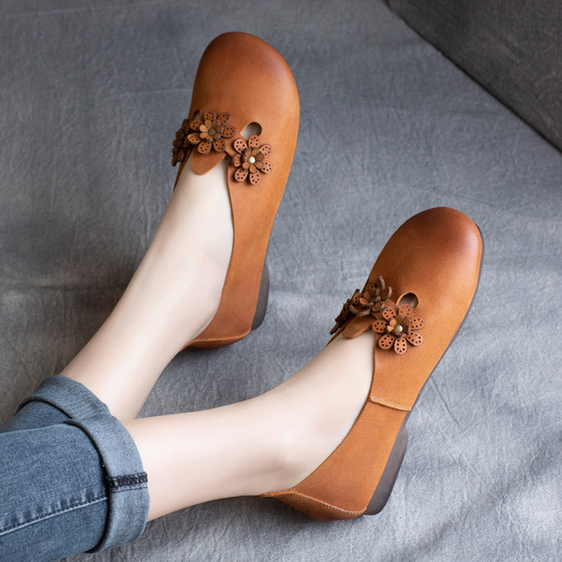 Spring Summer Vintage Floral Leather Casual Shoes Apr 2022 New Arrival 38 Brown 