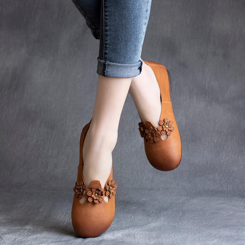 Spring Summer Vintage Floral Leather Casual Shoes Apr 2022 New Arrival 