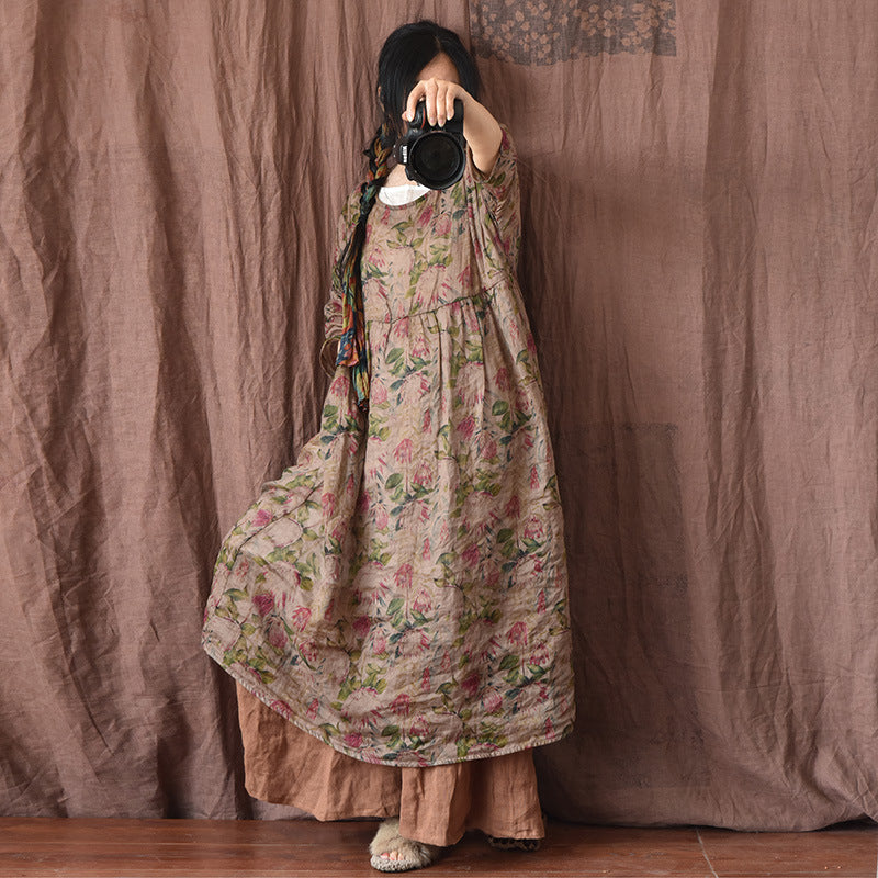 Spring Summer Vintage Floral Linen Loose Dress