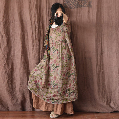 Spring Summer Vintage Floral Linen Loose Dress