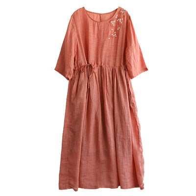 Spring Summer Vintage Half Sleeve Linen Loose Dress Mar 2022 New Arrival 