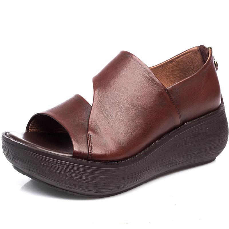 Spring Summer Wedge Retro Handmade Leather Sandals 2019 Jun New 