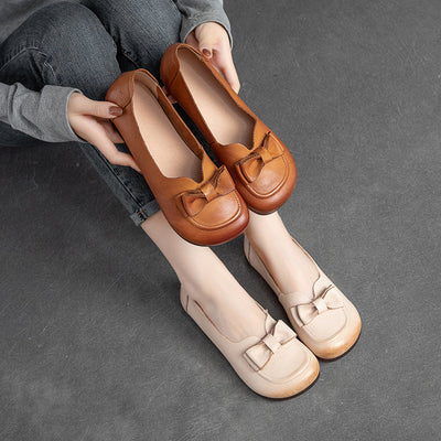 Spring Summer Women Retro Leather Bowknot Loafers Jun 2022 New Arrival 