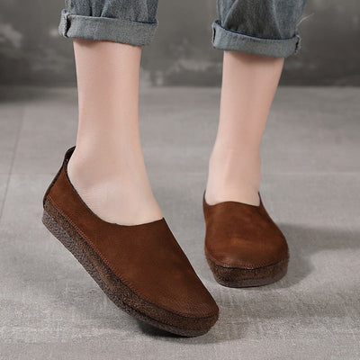 Spring Summer Women Retro Leather Flat Casual Shoes Apr 2022 New Arrival Brown 35 