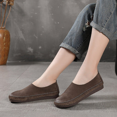 Spring Summer Women Retro Leather Flat Casual Shoes Apr 2022 New Arrival Gray 35 