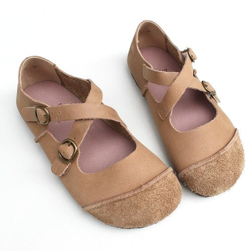 Spring Summer Women Retro Leather Velcro Casual Shoes Plus Size Jun 2022 New Arrival 35 Apricot 