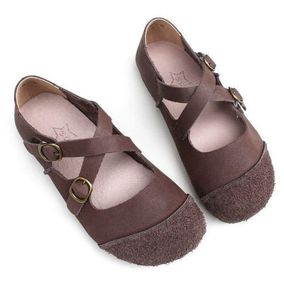 Spring Summer Women Retro Leather Velcro Casual Shoes Plus Size