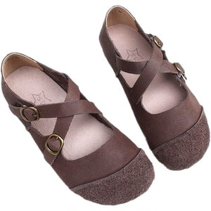 Spring Summer Women Retro Leather Velcro Casual Shoes Plus Size