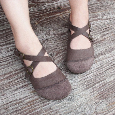 Spring Summer Women Retro Leather Velcro Casual Shoes Plus Size Jun 2022 New Arrival 