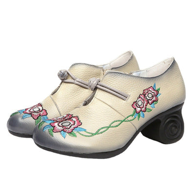 Spring Summer Women Vintage Floral Leather Loafers