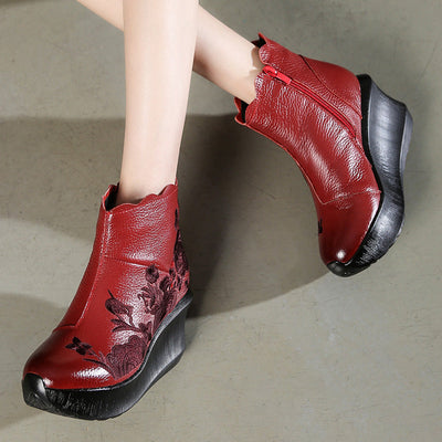 Spring Vintage Floral Leather Boots Apr 2022 New Arrival 