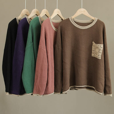 Spring Women Color Matching Loose Knitted Sweater