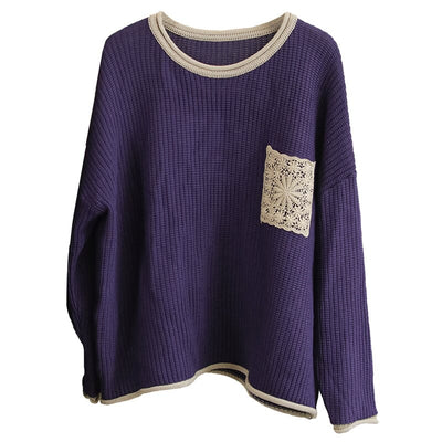 Spring Women Color Matching Loose Knitted Sweater Dec 2022 New Arrival 