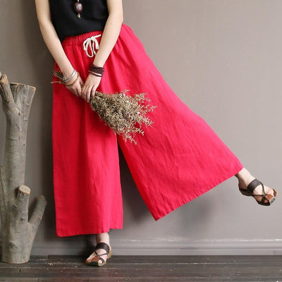Spring Women Cotton Linen Wide Leg Pants