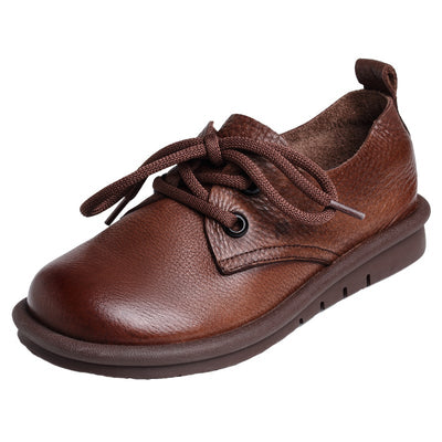 Spring Women Leather Round Head Plain Casual Shoes Jan 2022 New Arrival 