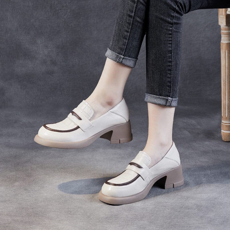 Spring Women Retro Casual Leather Wedge Loafers
