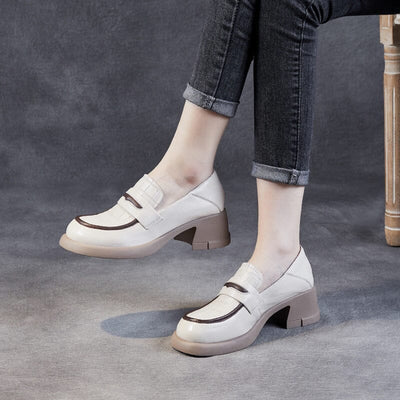Spring Women Retro Casual Leather Wedge Loafers Dec 2022 New Arrival 