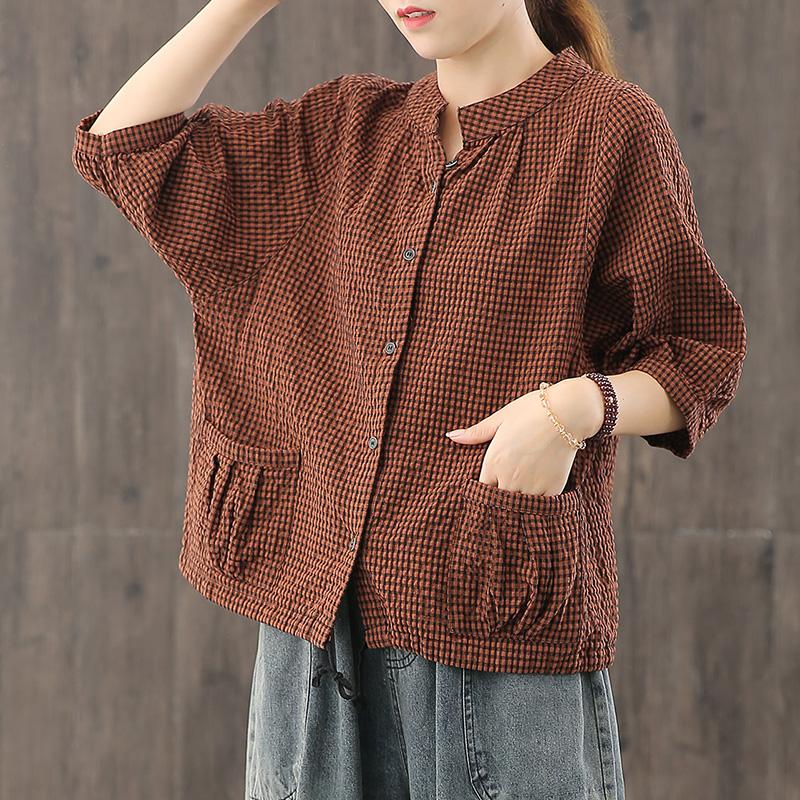 Straight Women's Single-Breasted Plaid Shirt August 2020-New Arrival One Size Coffee 