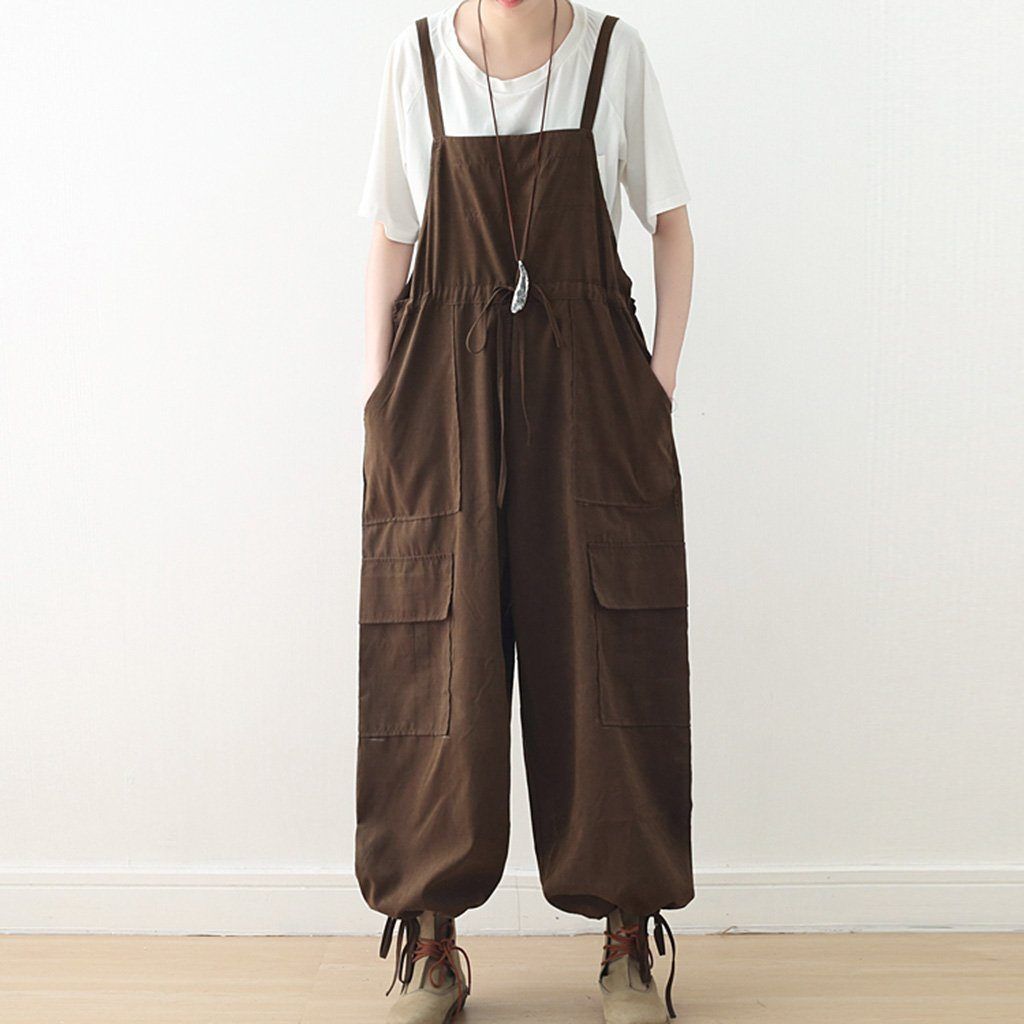 Strap Loose Straight Casual Jumpsuit