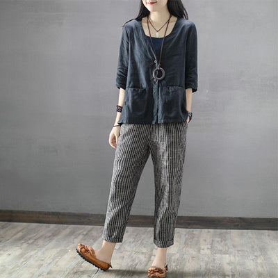 Striped Casual Cropped Linen Harem Pants S-5XL Jan 2021-New Arrival 