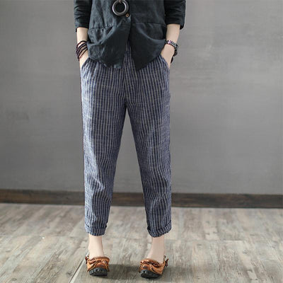 Striped Casual Cropped Linen Harem Pants S-5XL Jan 2021-New Arrival 