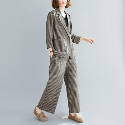 Cotton Linen Striped Jacket And Two-piece Suit